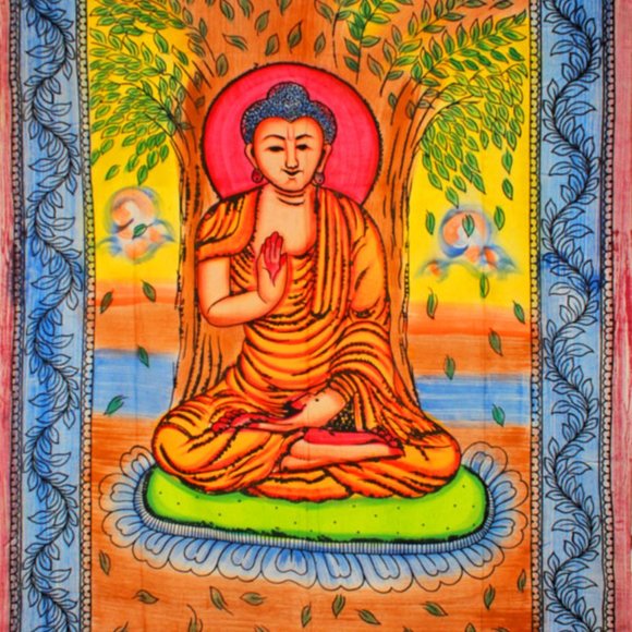 Buddha Meditating Under Bodhi Tree Tapestry - Picture 1 of 1